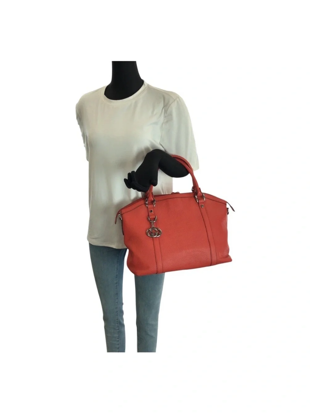 Gucci Coral Leather Dome Satchel with Silver Double G Charm